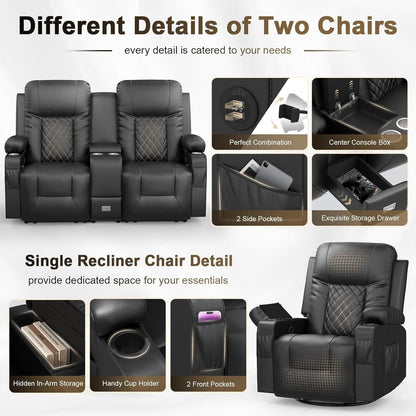 Living Room Furniture Set Loveseat Recliner And 2 Piece Massage Recliner Chairs