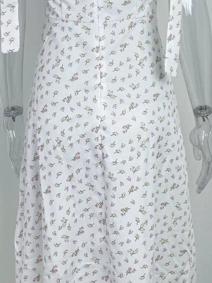 Floral Print Tie Shoulder Slit Midi Dress