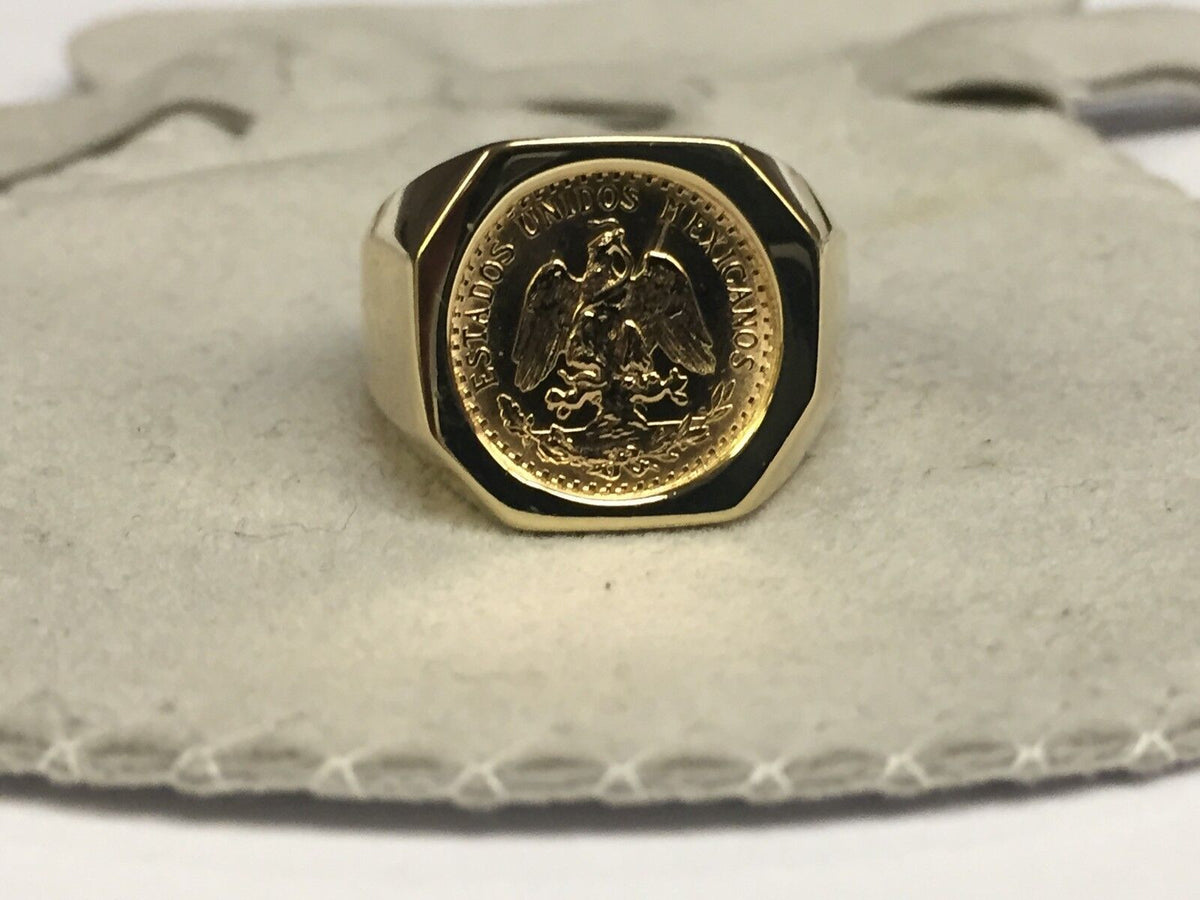 Fancy Solid White/Yellow/Rose Gold Handmade Coin Ring , Dos Pesos Coin ,