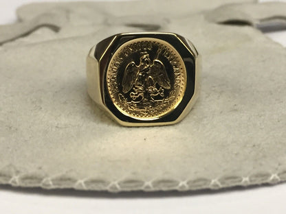 Fancy Solid White/Yellow/Rose Gold Handmade Coin Ring , Dos Pesos Coin ,