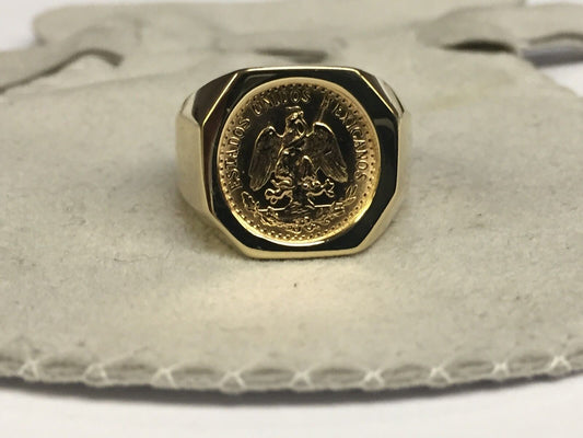Fancy Solid White/Yellow/Rose Gold Handmade Coin Ring , Dos Pesos Coin ,