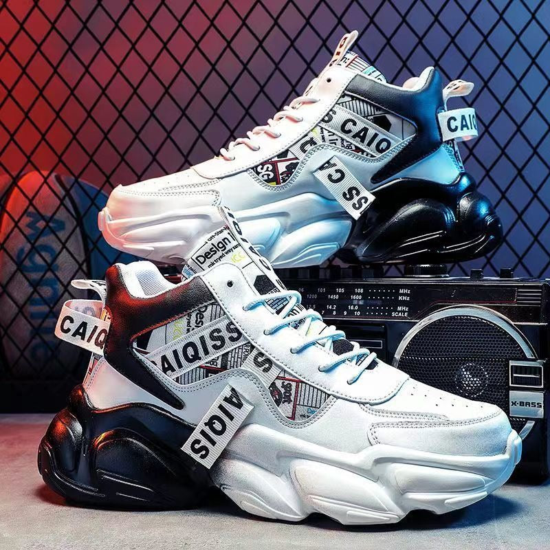 Spring men's shoes, summer high school basketball sports, running shoes for teenagers, casual high cut thick soled dad sneakers